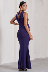 Purple Cowl-Back Split Maternity Maxi Dress